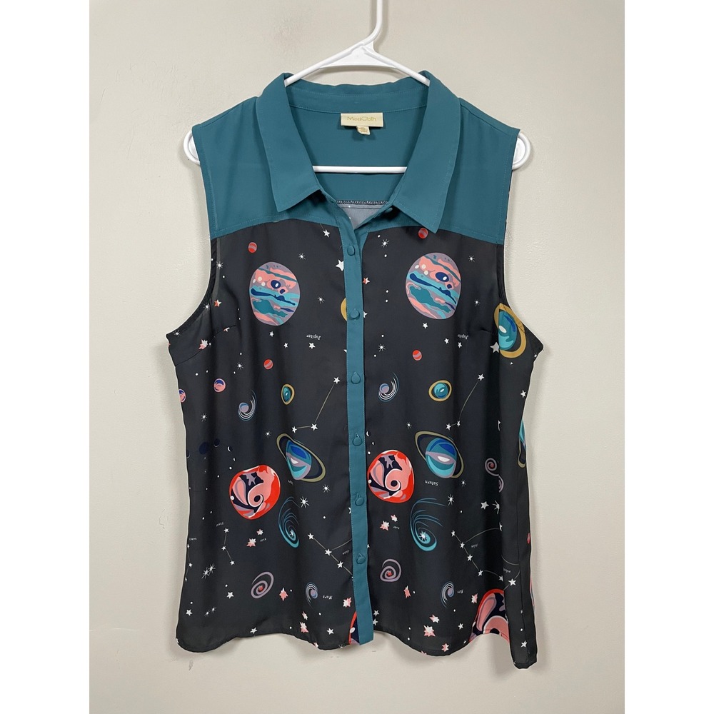 Modcloth Solar System Planet Sleeveless Button Down Size XL Quirky Novelty